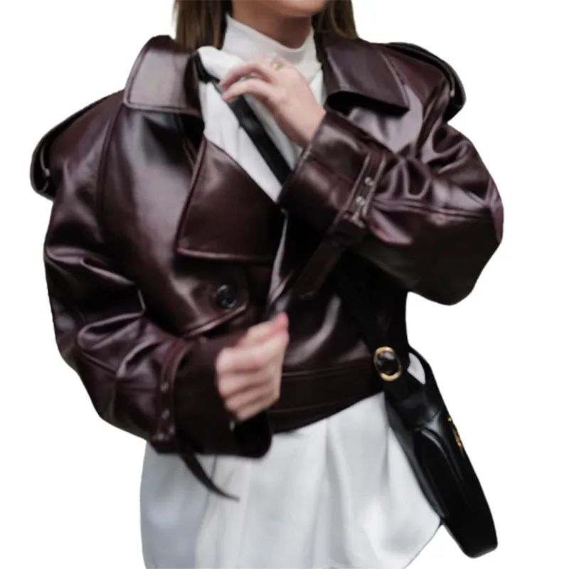 Short Motorcycle style PU Leather Jacket