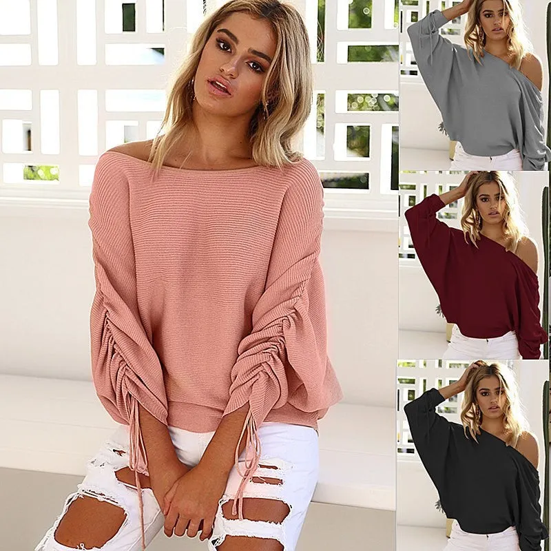 Skew Neck Knitted Sweater