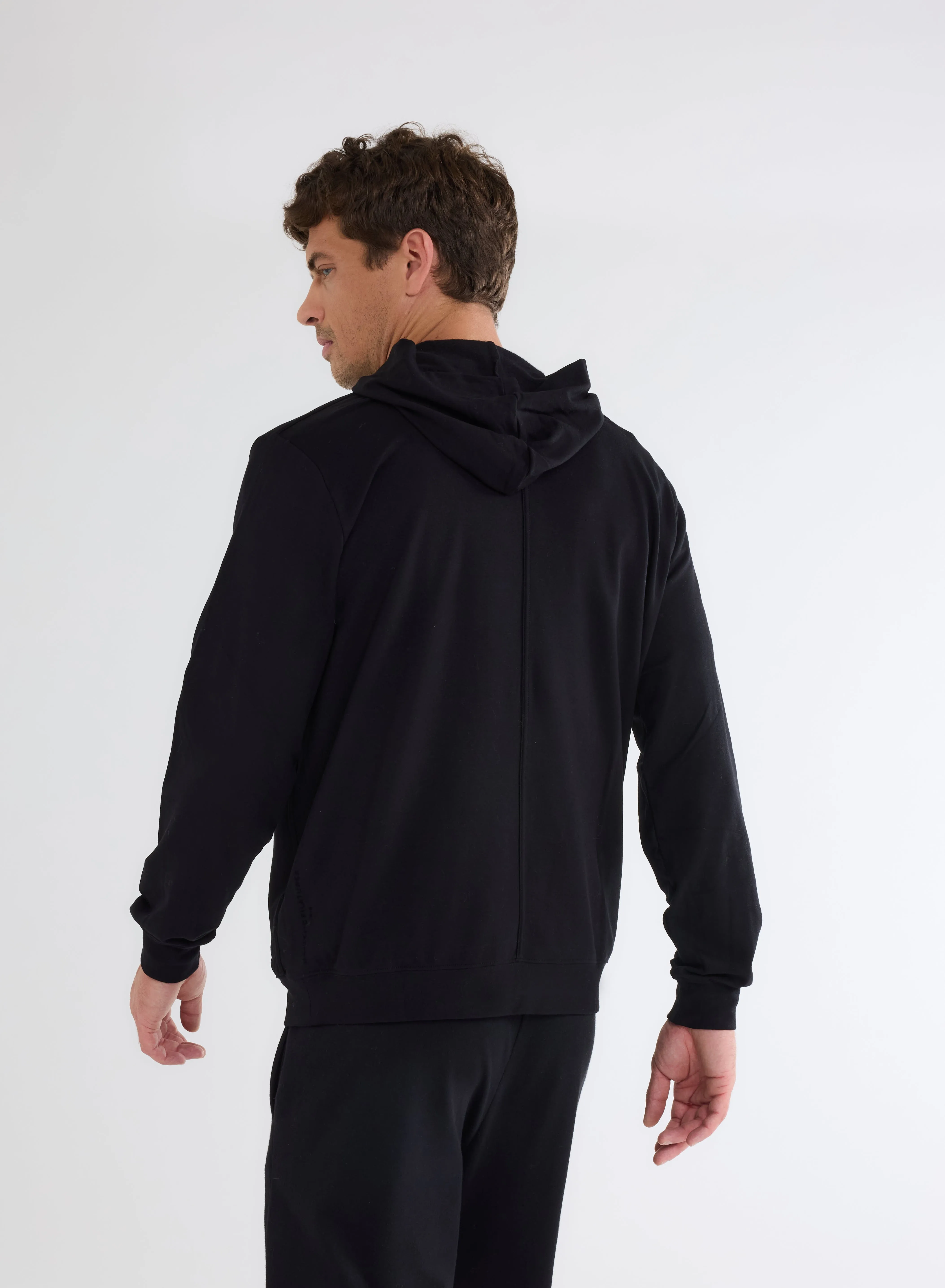 Sweat Noir à Capuche Manches Longues en Viscose et Élasthanne