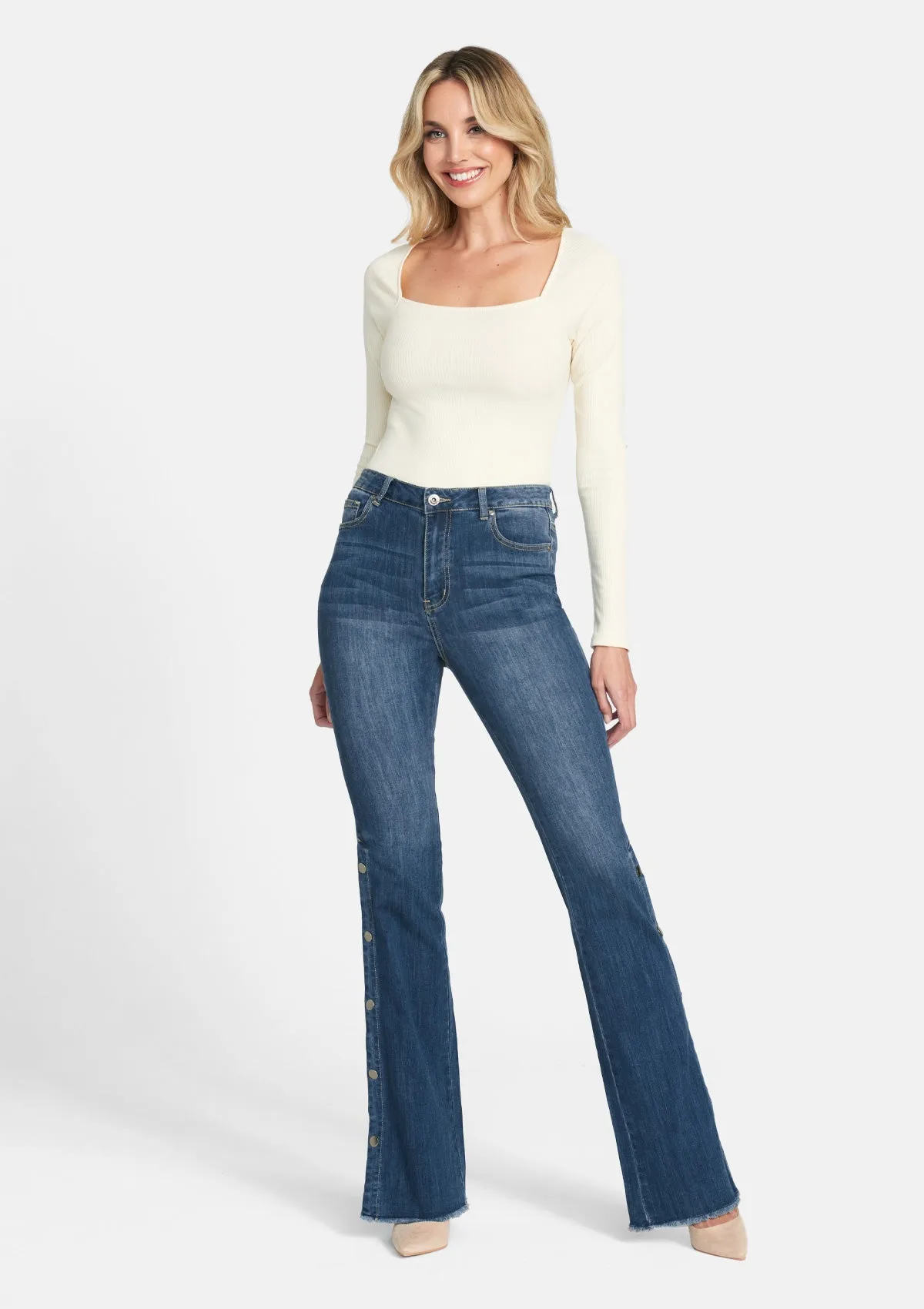 Tall Celina Snap Button Flare Jeans