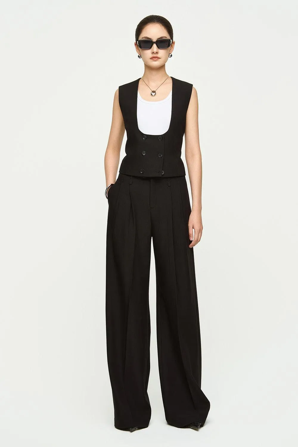 Taylor Straight Wide Leg Twill Crepe Floor Length Pants