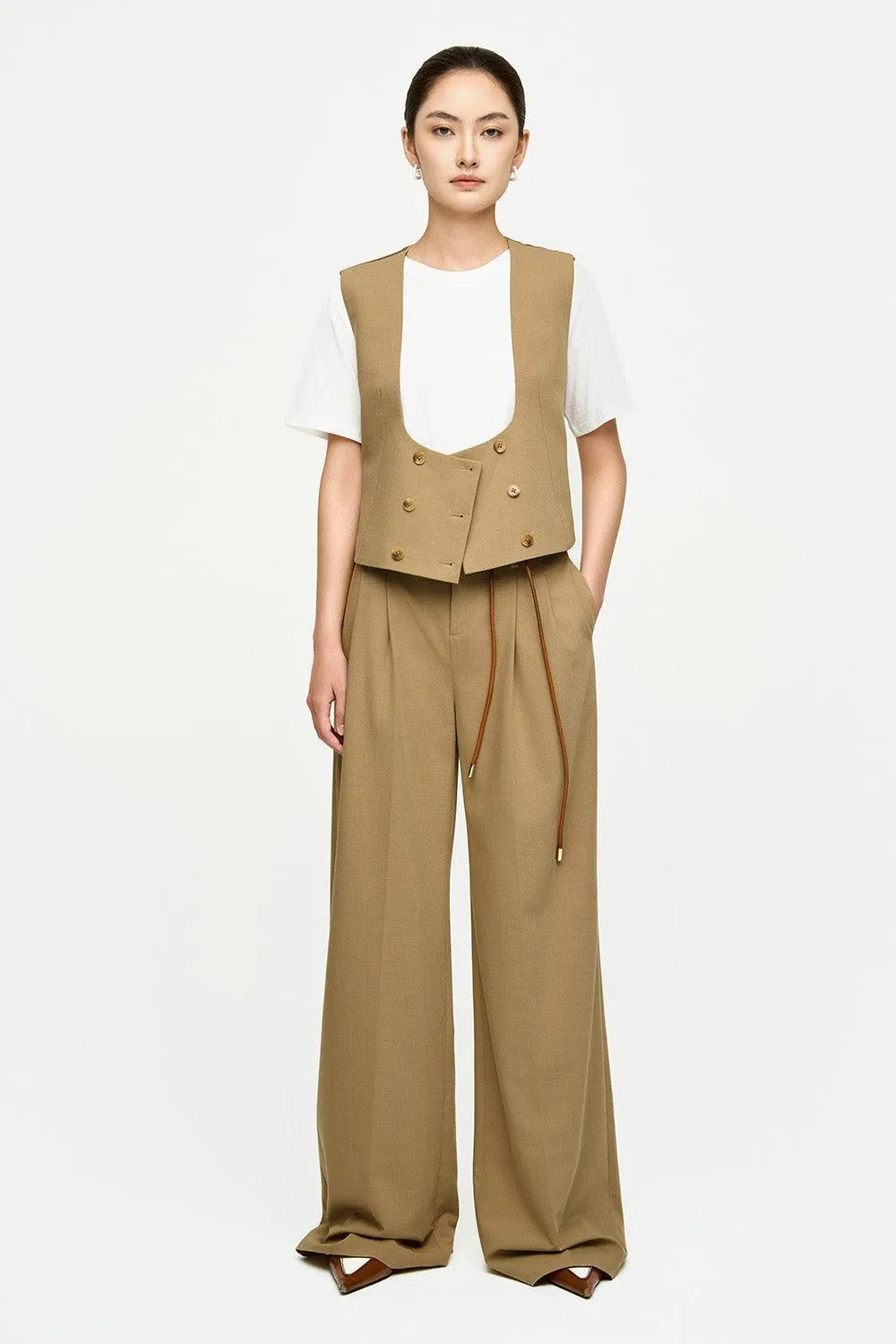 Taylor Straight Wide Leg Twill Crepe Floor Length Pants