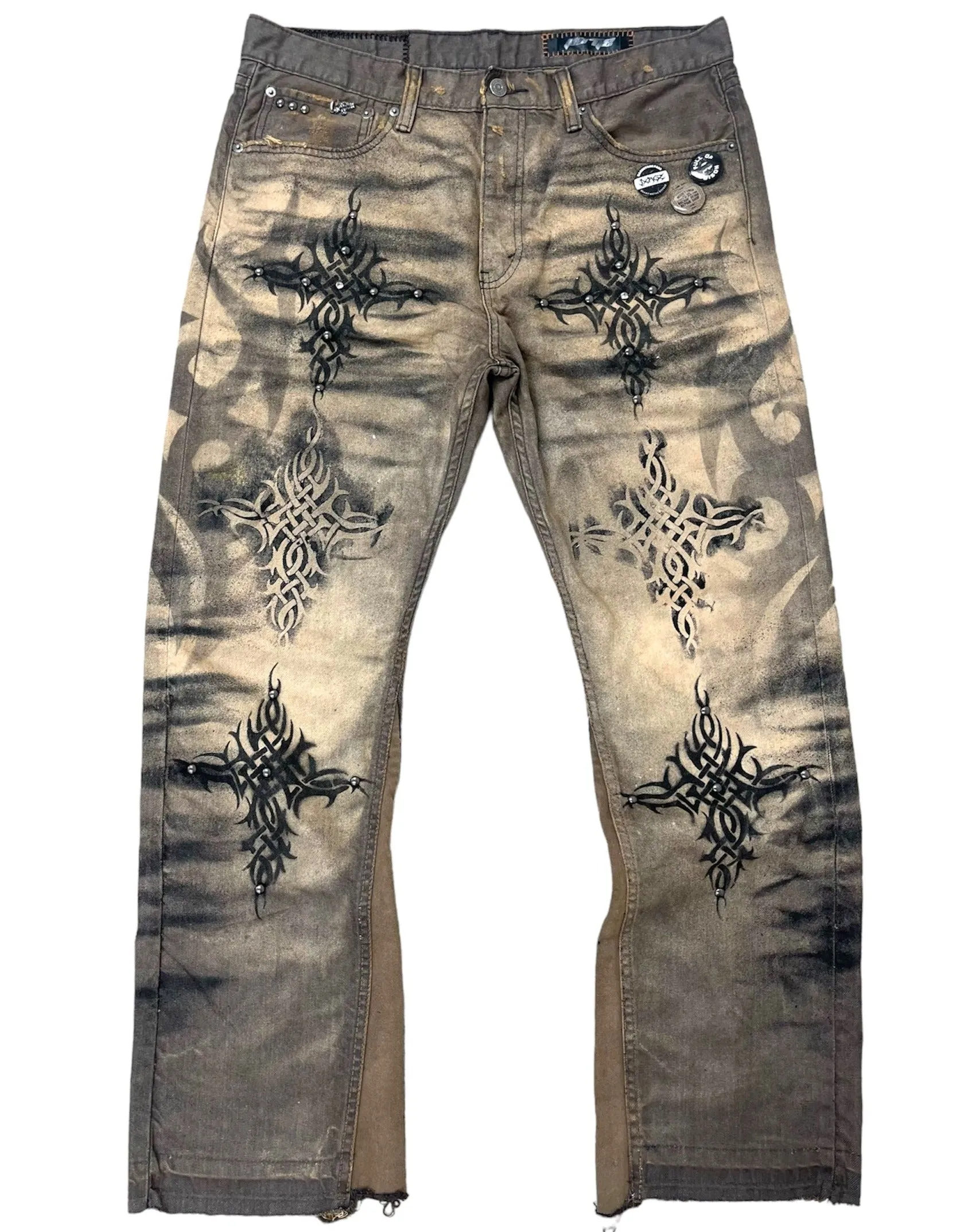 Tribal Cross Painted Jeans- 36