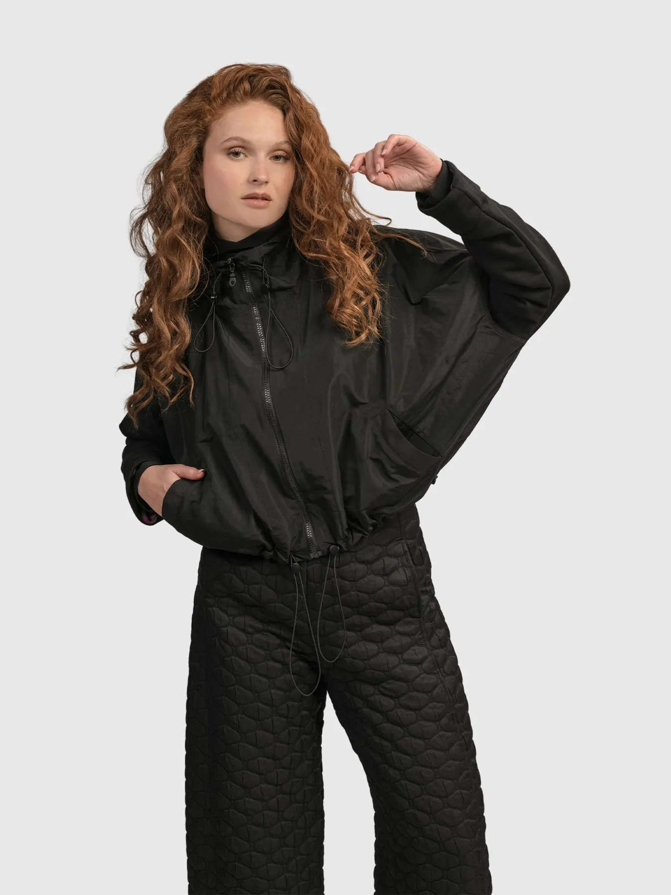 Urban Taffeta Cropped Cinch Jacket, Black