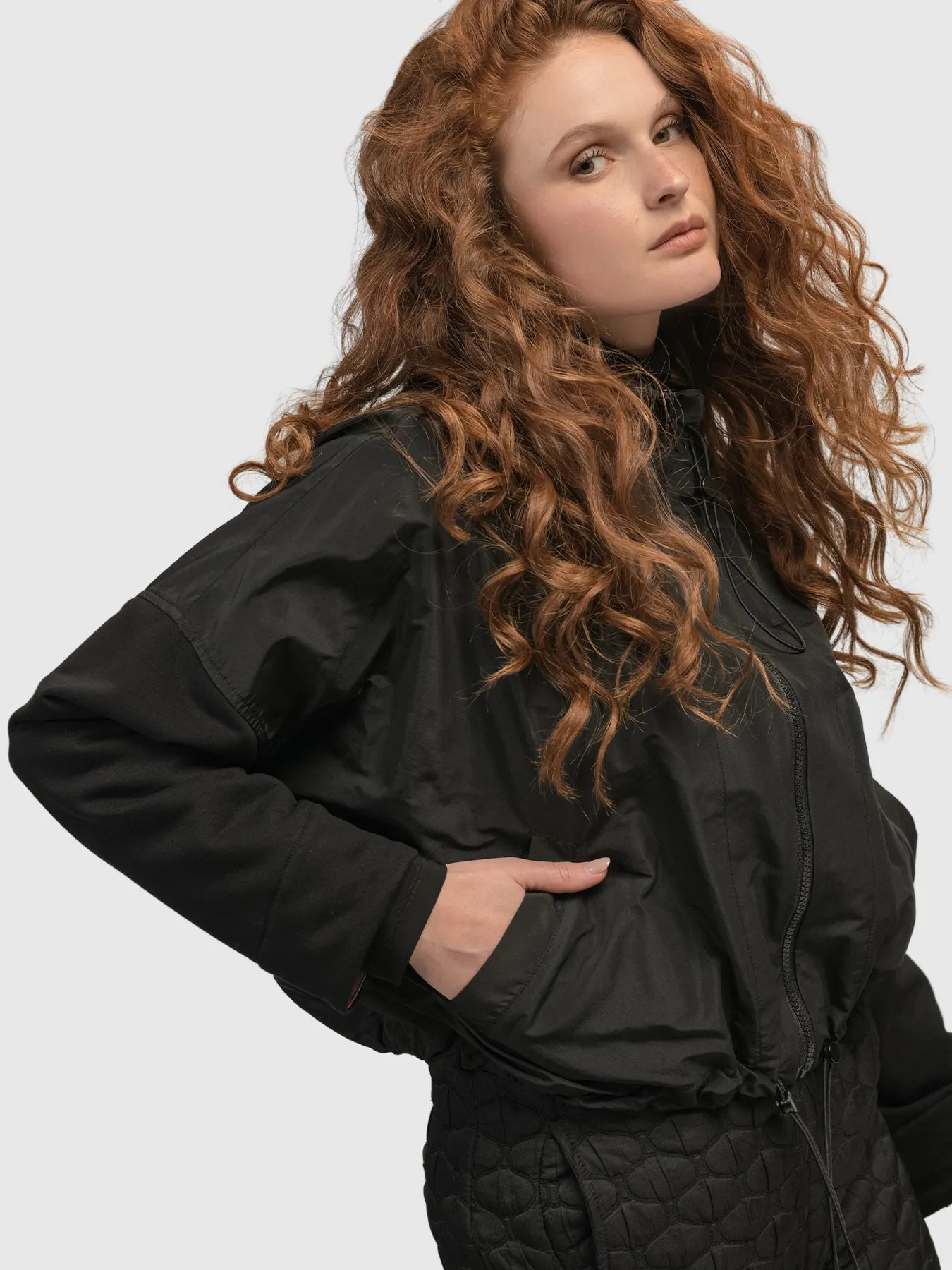 Urban Taffeta Cropped Cinch Jacket, Black