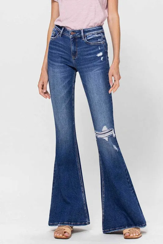 waterfront location Distressed Mid Rise Flared Jeans