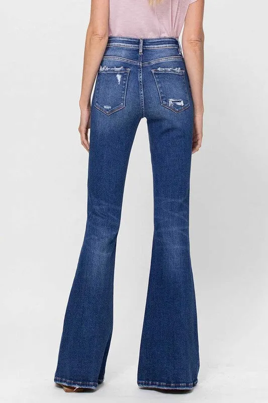 waterfront location Distressed Mid Rise Flared Jeans