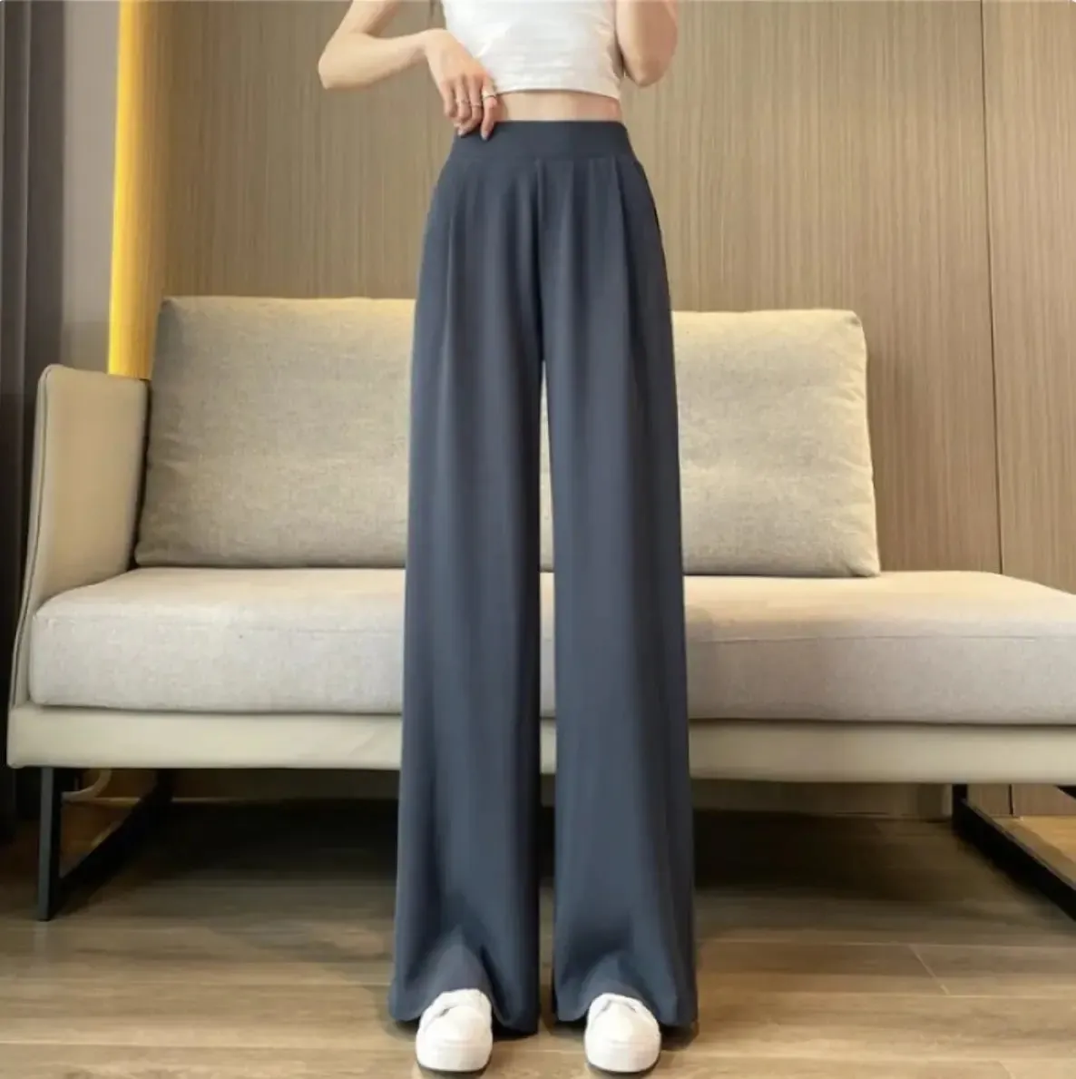 Women's Thin Suit Wide Leg High Waist Pants Loose