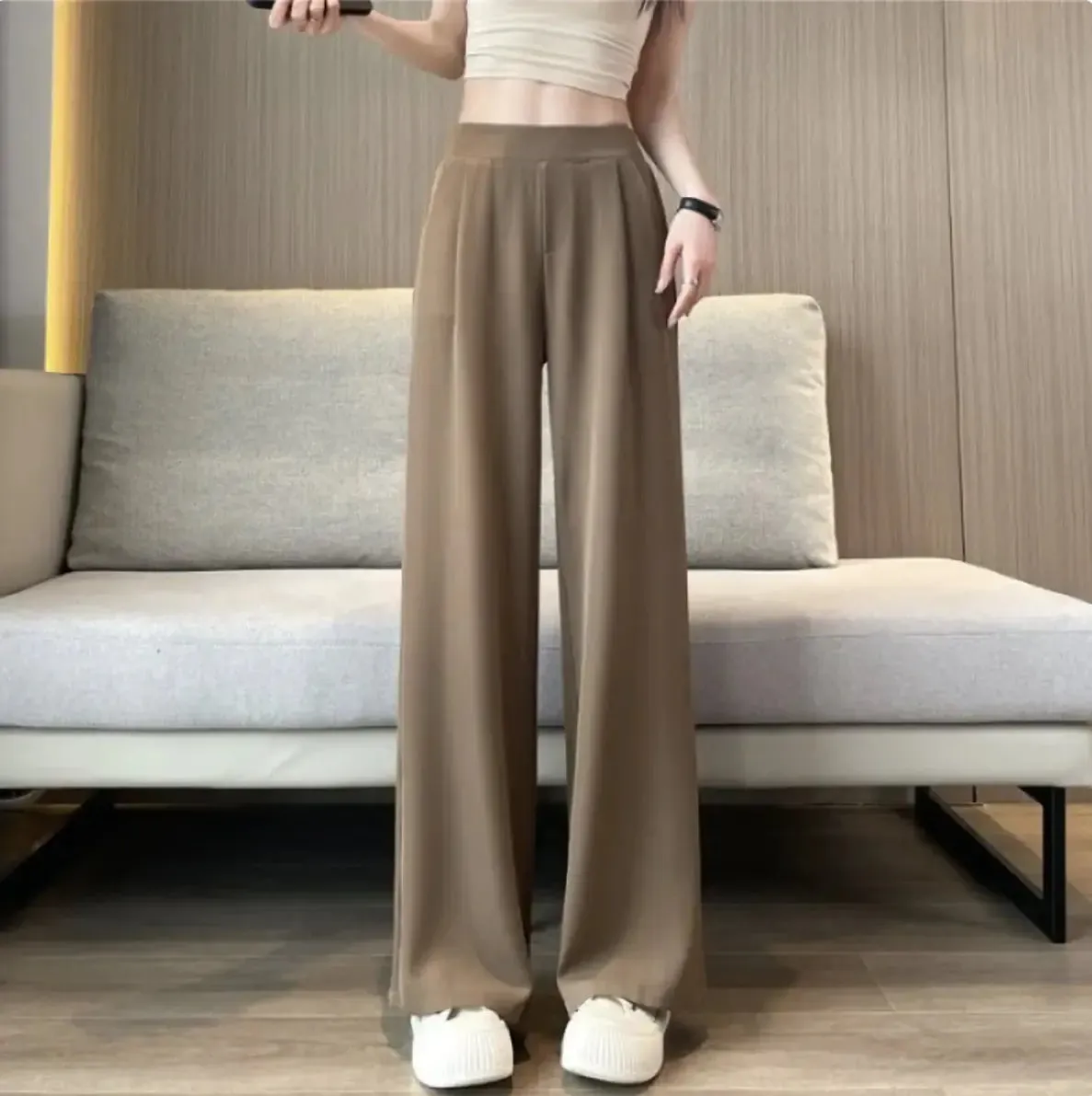 Women's Thin Suit Wide Leg High Waist Pants Loose